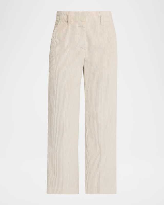 Cotton Corduroy Wide-Leg Trousers With Monili